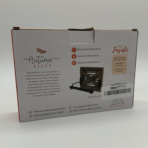 Autumn Alley Farmhouse Toilet Paper Holder – Rustic Wood & Metal (New, Open Box) - Picture 2 of 5